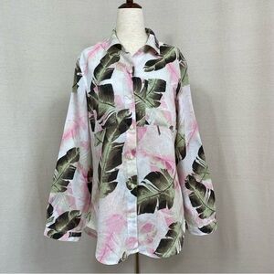 Lord & Taylor Linen Tropical Leaf Print Button-Up Shirt